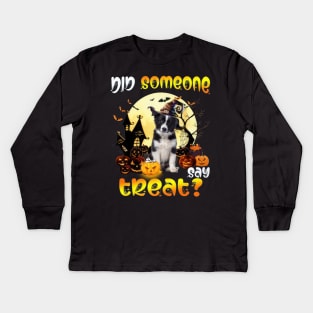 Border Collie Did Someone Say Treat Happy Halloween Kids Long Sleeve T-Shirt